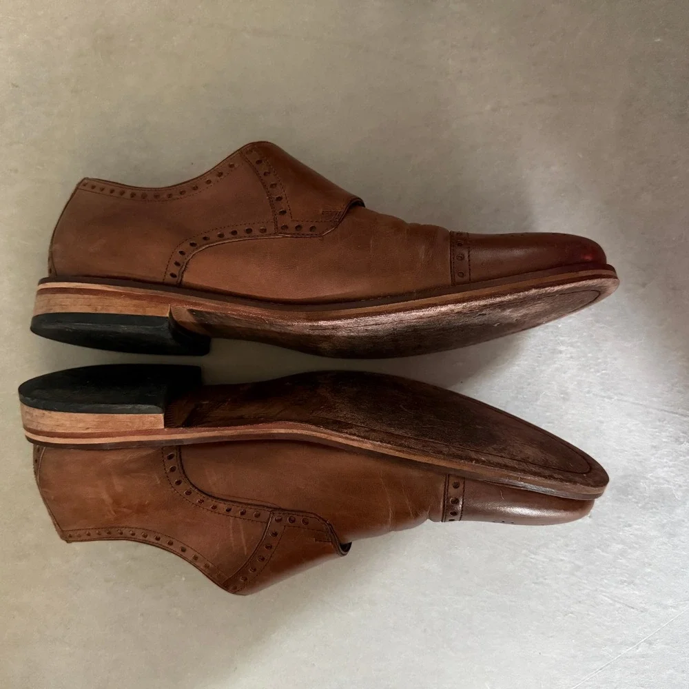 Johnston & Murphy Mens Tan Leather Double Monk Strap Brogue Shoes 11.5M